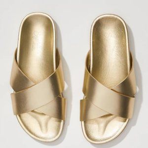 Gold metallic slip ons